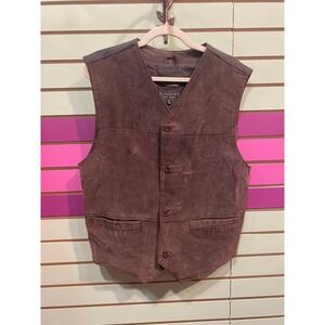 Alexander Julian Colours Mens Suede Vest Chocolate Brown Leather Large V-Neck
